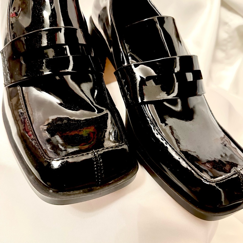 ZARA Black Patent Leather Loafers Block Chunky Heel NWOT | Women’s Size 40 - Picture 3 of 13
